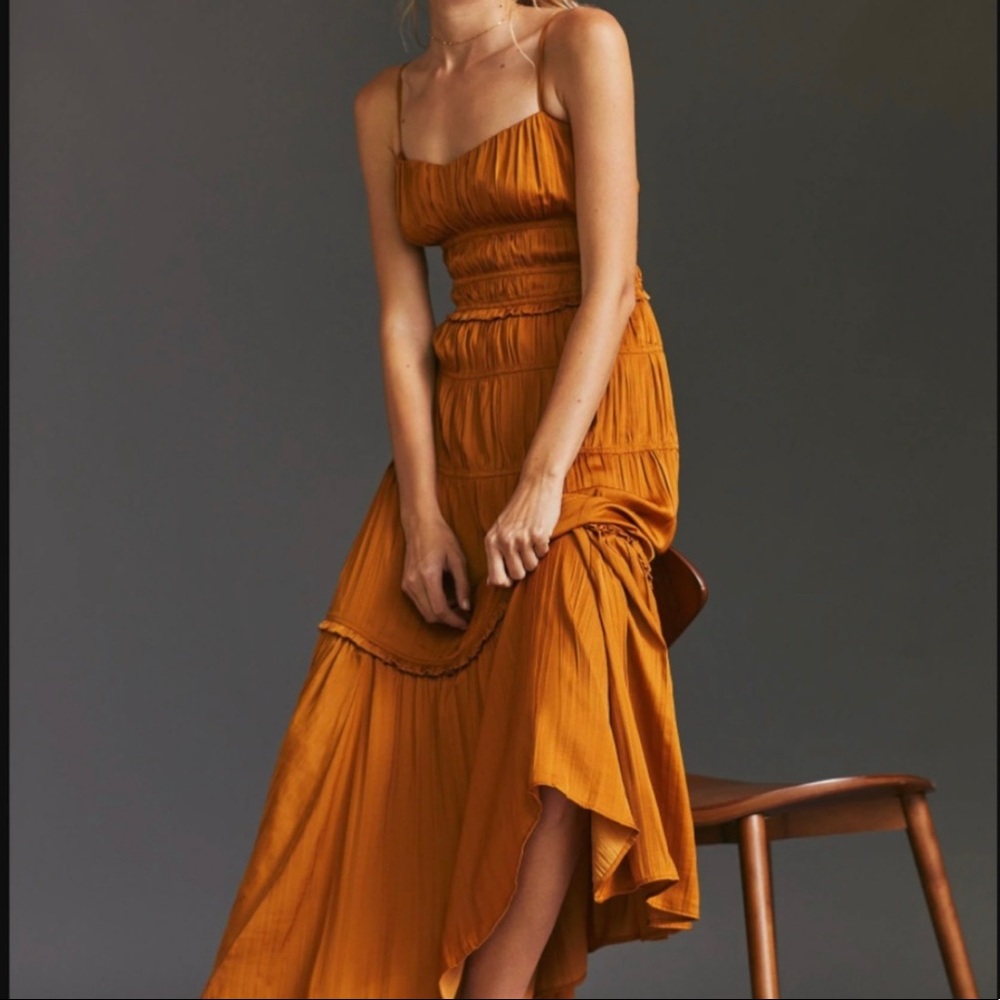 Anthropologie Ruched Slip Dress, Gold